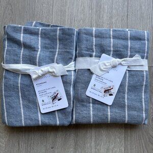 Pottery Barn Belgian Flax Linen Stripe Sham Chambray Blue Standard 26" x 20"